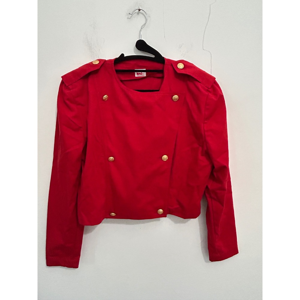 Mondi Jacket Vintage 80s Red Military Cropped Gold Button W Germany Size 38